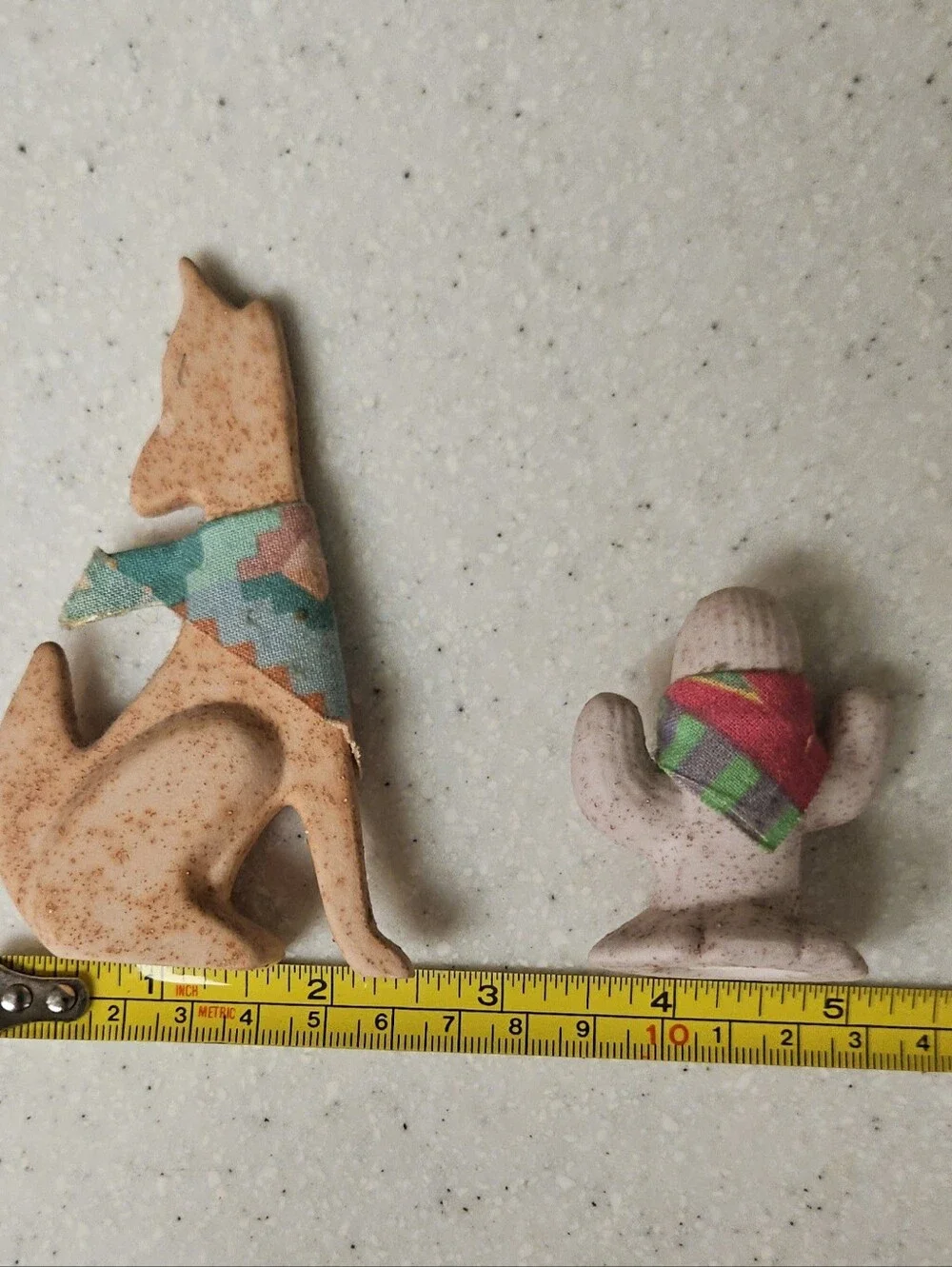 Vintage 90s Porcelain Sand Painted Wolf and Cactus Figurines